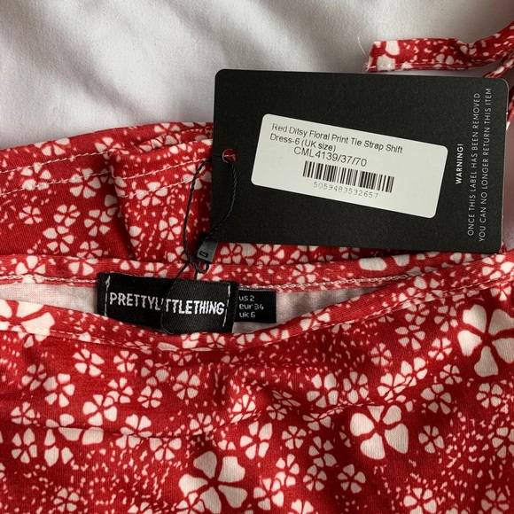 NEW PrettyLittleThing Red Tie Strap Dress Size 2 - Picture 7 of 7